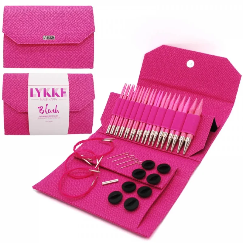 5 piece lykke blush circular knitting needle set magenta basketweave