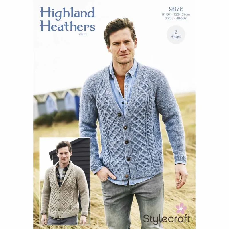 aran cardigans stylecraft highland heathers digital pattern 9876