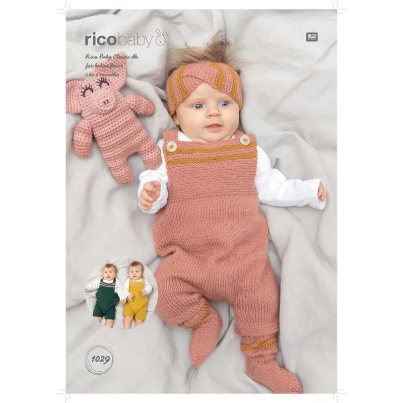 baby dungarees set socks headband rico classic dk 1029