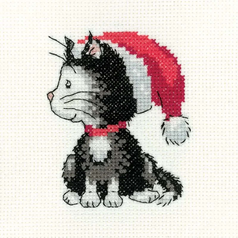 black white christmas kitten cross stitch kit