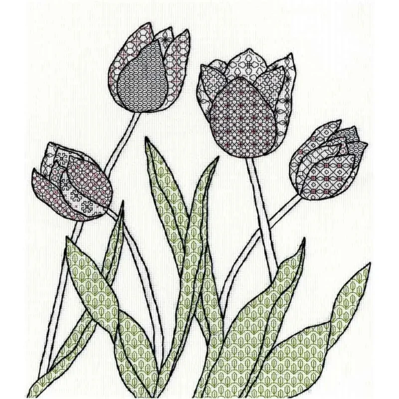 blackwork tulip tattoo design