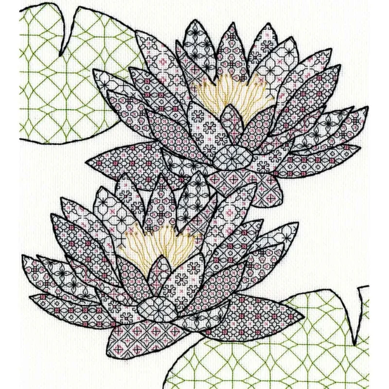 blackwork water lily tattoo design