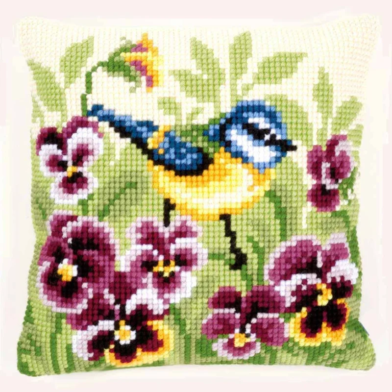 blue tit pansies cushion kit