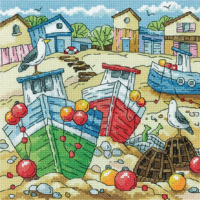 by the sea cross stitch kit beach boats by karen carter