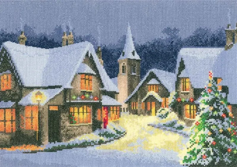 christmas village cross stitch kit for beginners