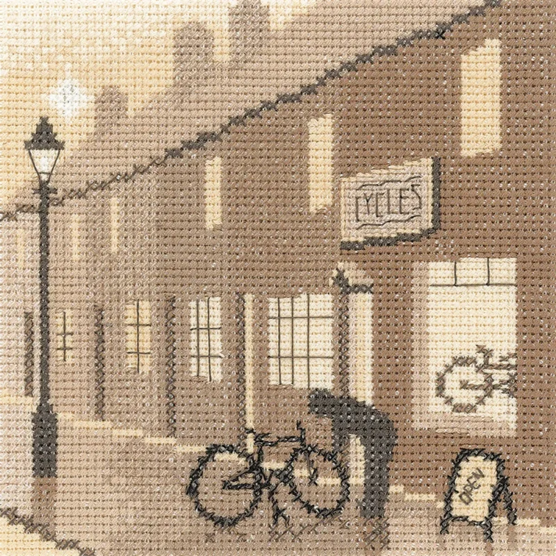 cross stitch kit bike shop silhouettes