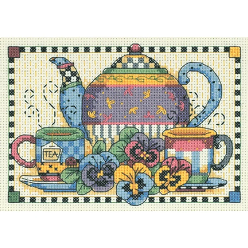 cross stitch teatime pansies kit dimensions