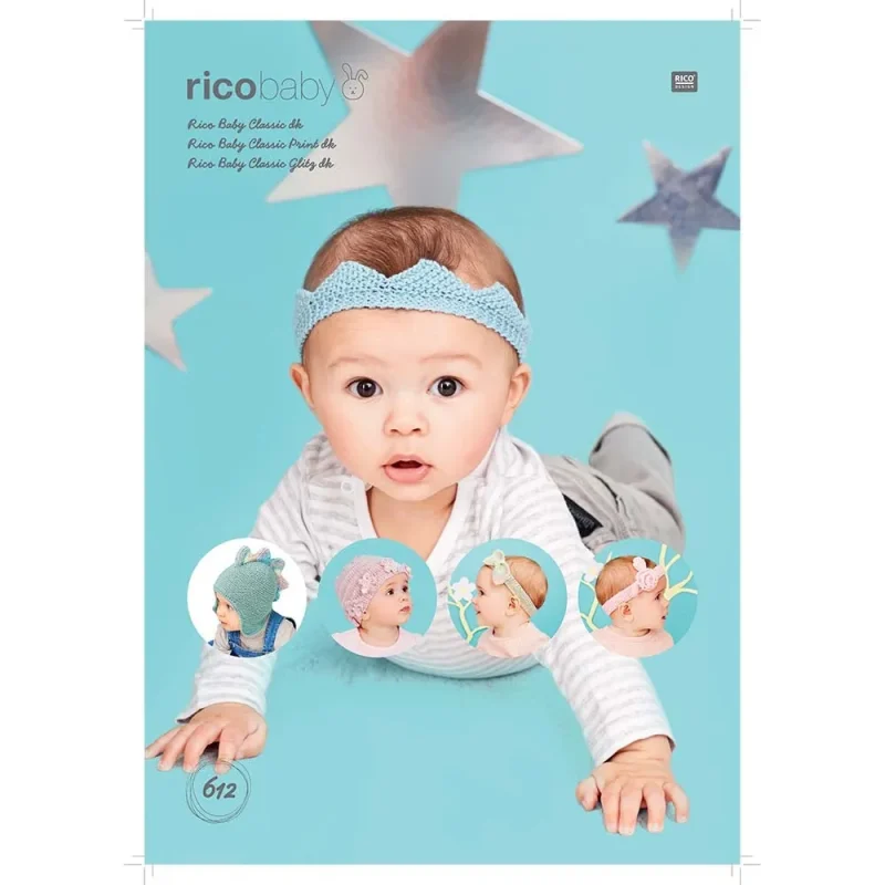 digital baby hats headbands in rico classic glitz dk prints