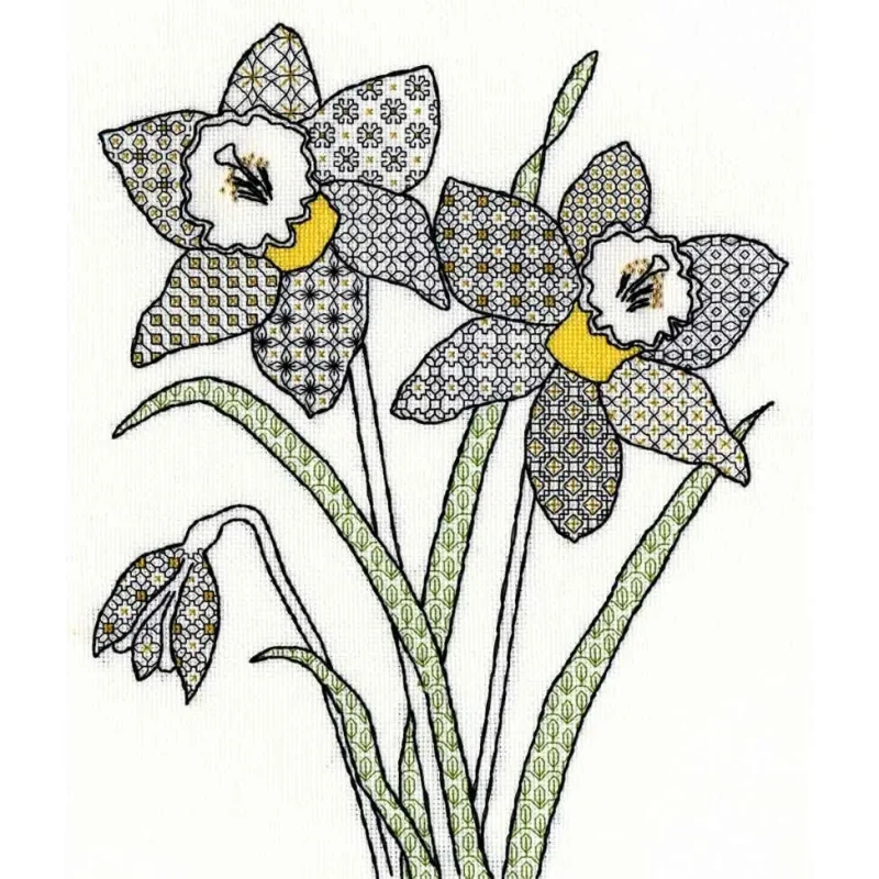 elegant blackwork daffodil art