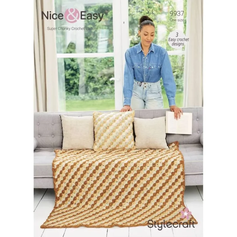 elegant crochet blankets cushions stylecraft special xl tweed digital pattern 9937