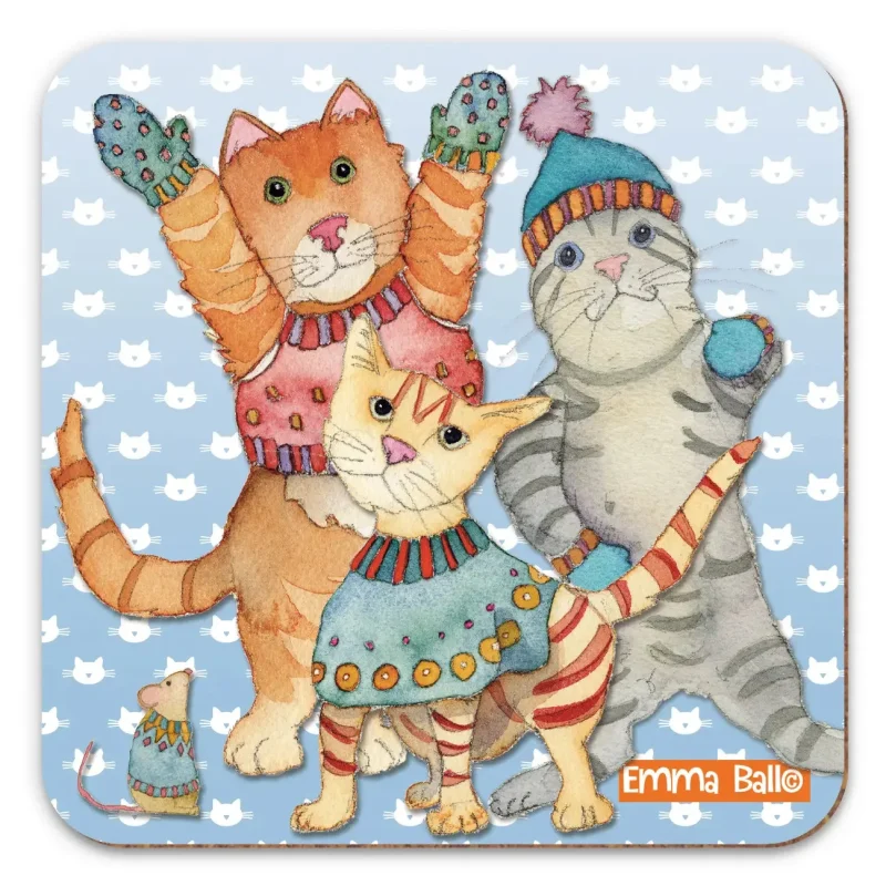 emma ball coasters cute three kittens design