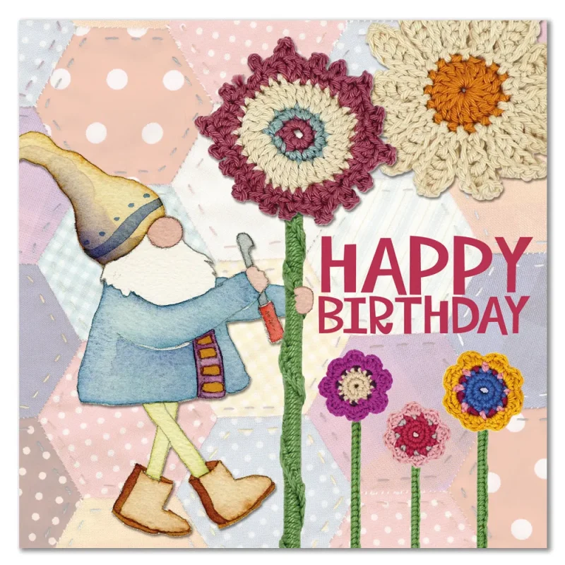 emma ball crochet gnome greetings card