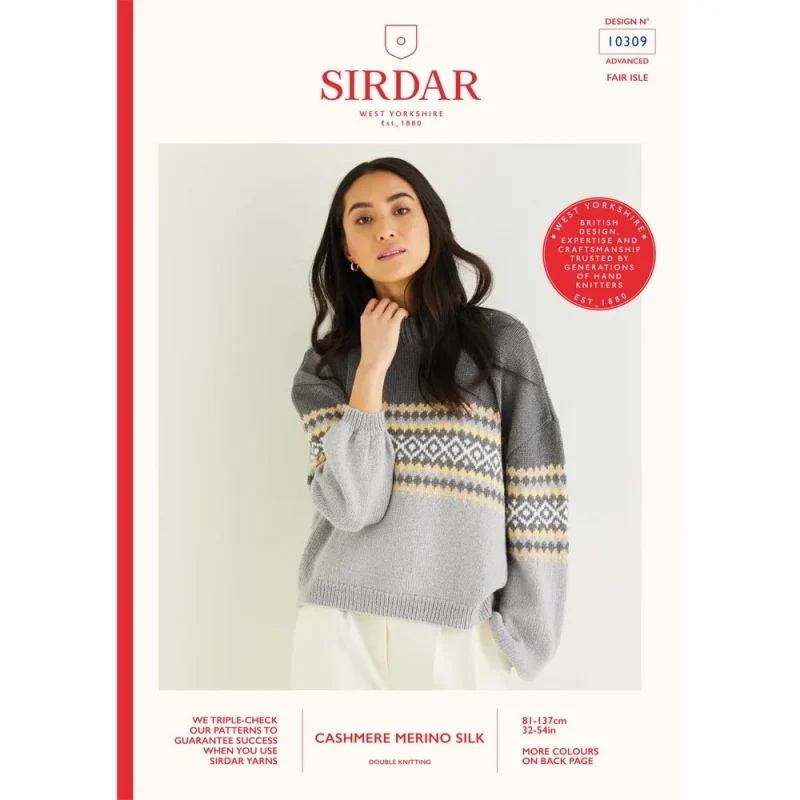 fair isle placement sweater sirdar cashmere merino silk dk digital pattern 10309