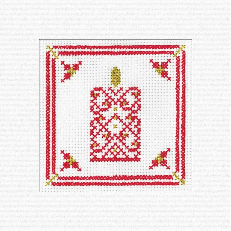 filigree christmas candle cross stitch kit red greetings card