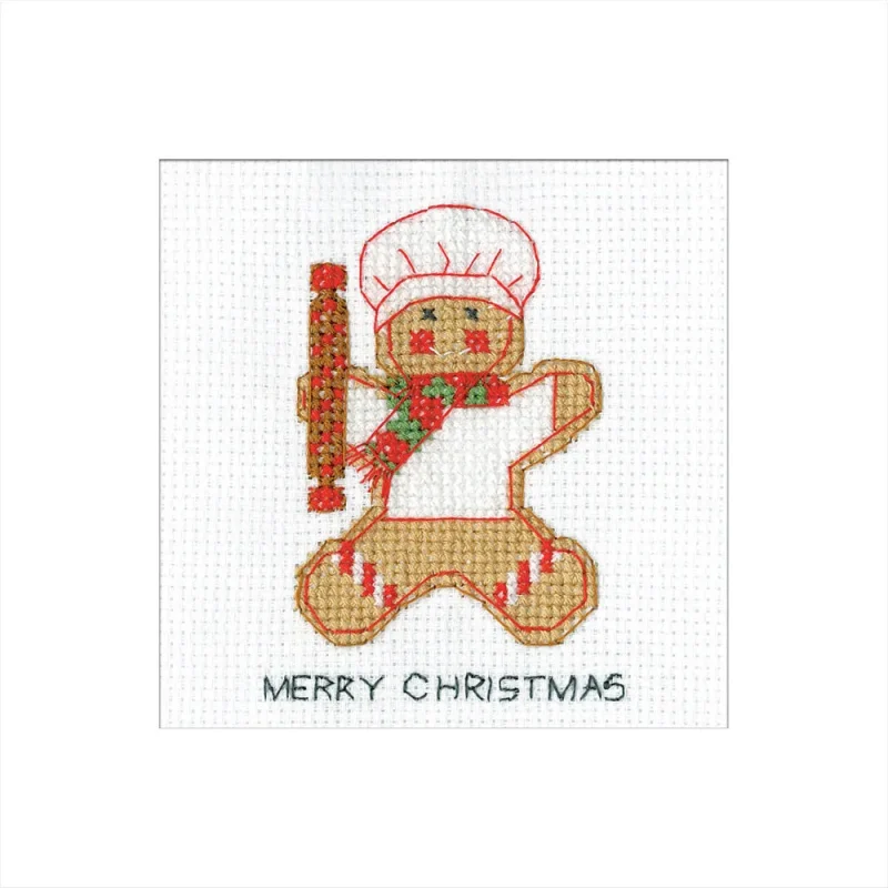 gingerbread boy cross stitch kit heritage crafts greetings card