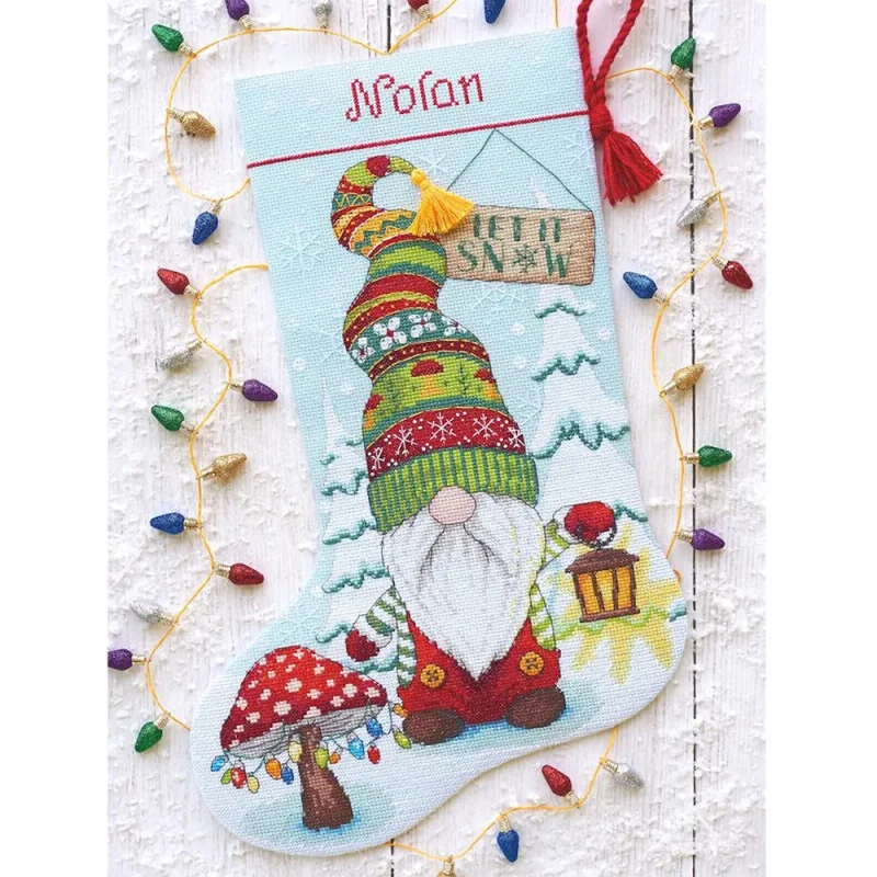 gnome stocking cross stitch kit for holiday crafting