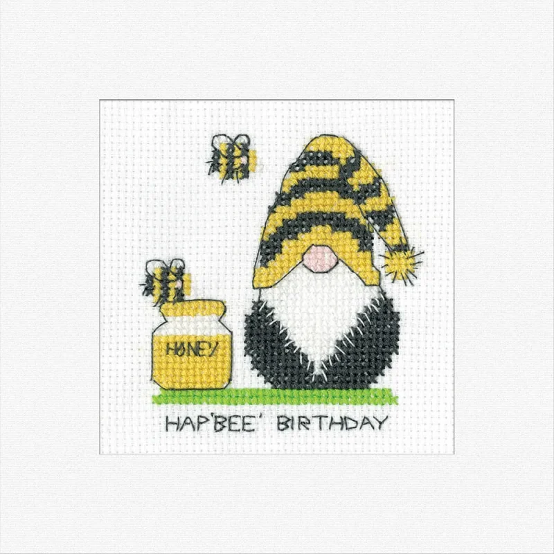 gonk birthday bee cross stitch kit heritage crafts greetings card