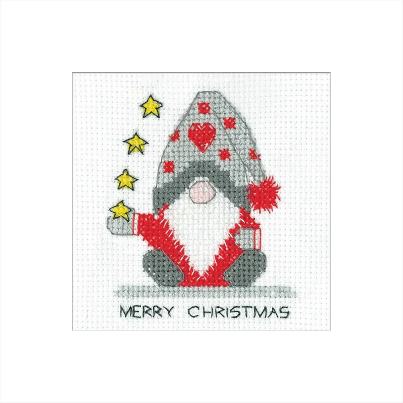 gonk christmas stars cross stitch kit heritage crafts greetings card