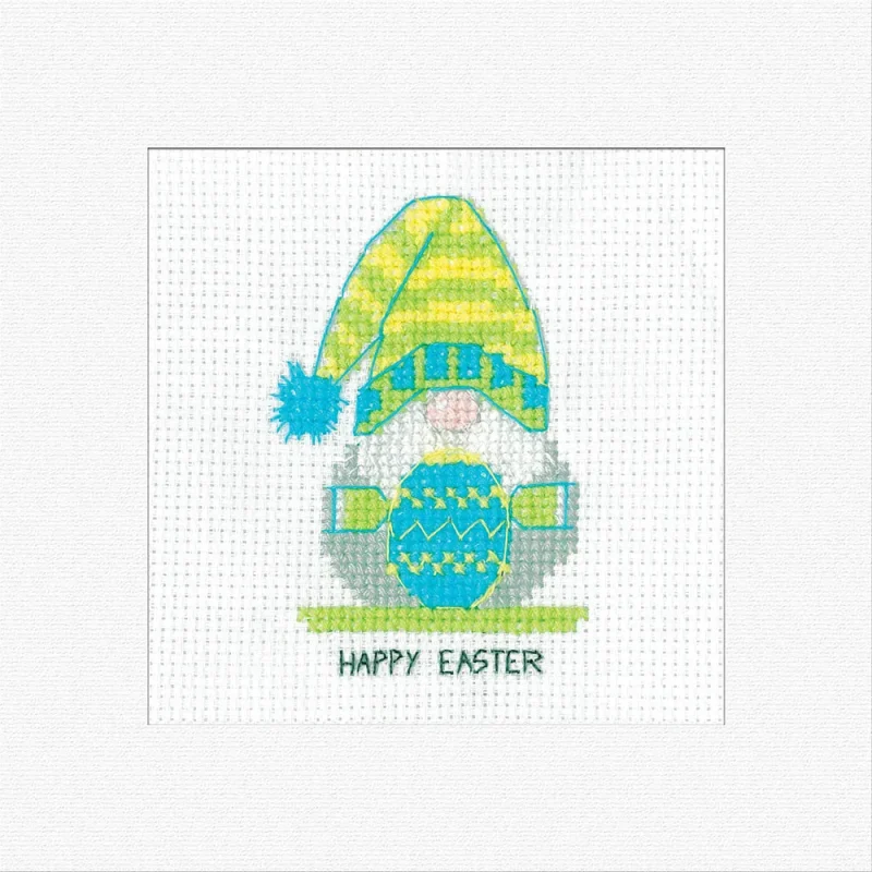 gonk green easter egg cross stitch kit heritage crafts greetings card