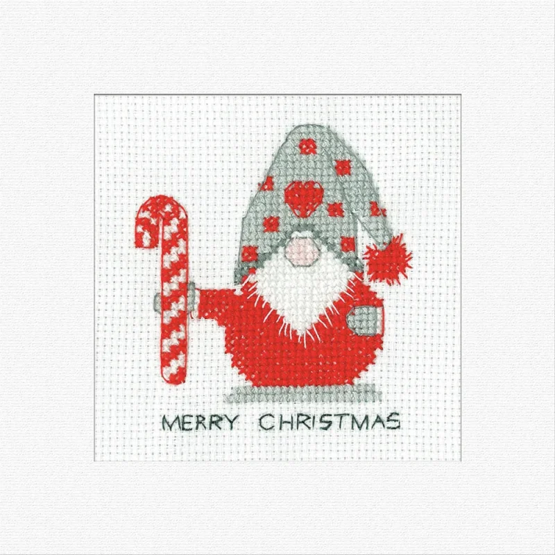 gonk holiday candy cane greetings cross stitch kit