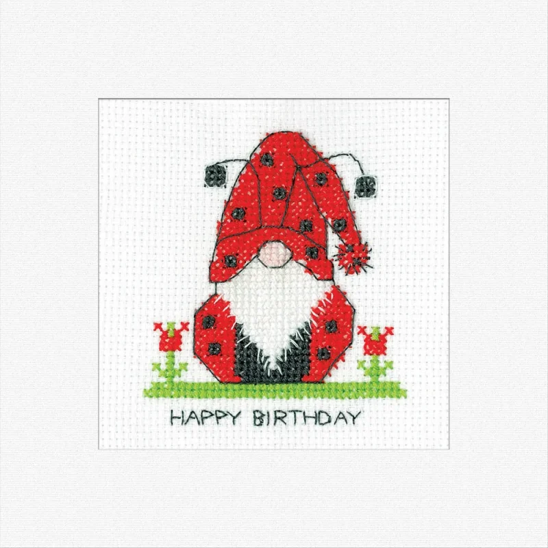 gonk ladybird birthday card heritage cross stitch kit