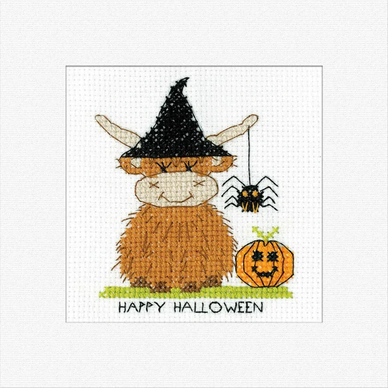 halloween cross stitch kit highland greetings card