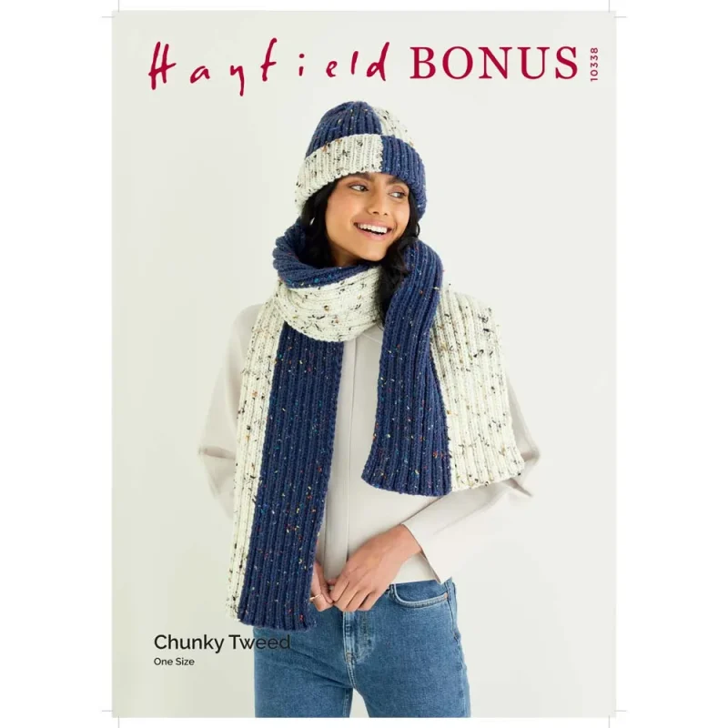 hayfield bonus chunky tweed hat scarf pattern digital 10338