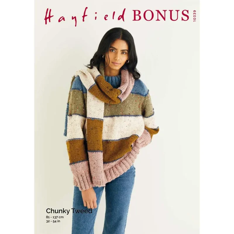 hayfield bonus chunky tweed sweater scarf digital pattern 10339