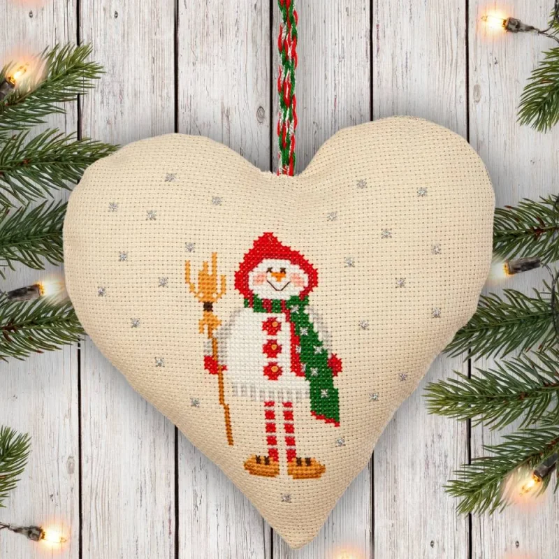 heart door hanger cross stitch kit snowman