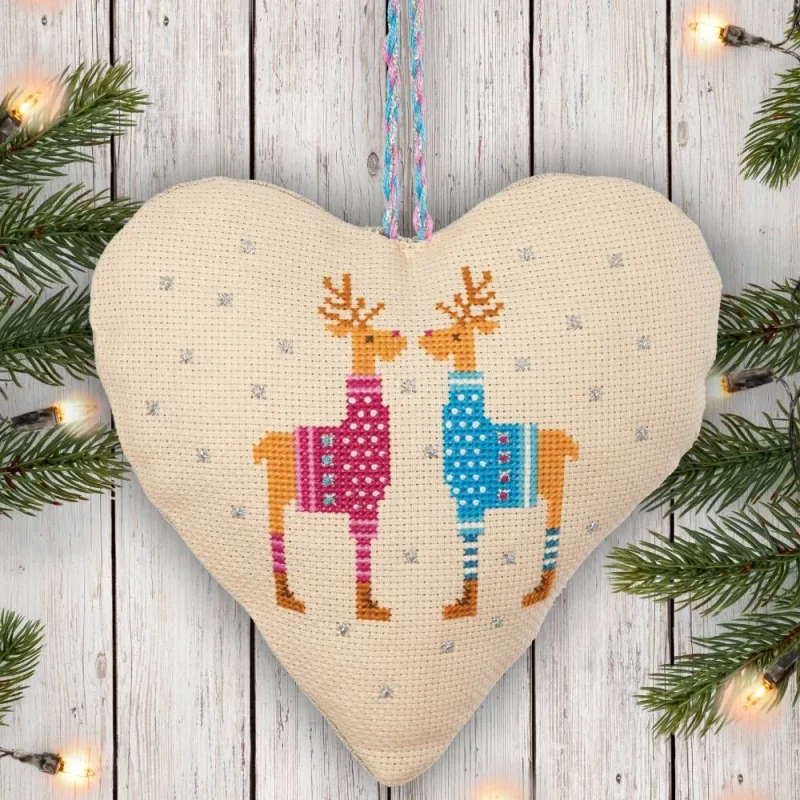 heart door hanger deer cross stitch kit