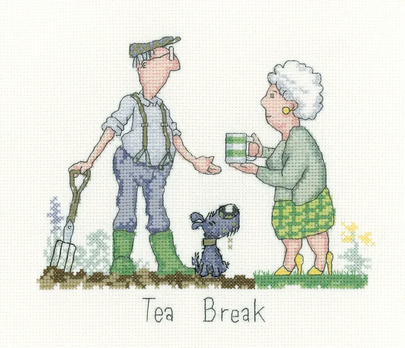 heritage crafts cross stitch kit for relaxing tea breaks