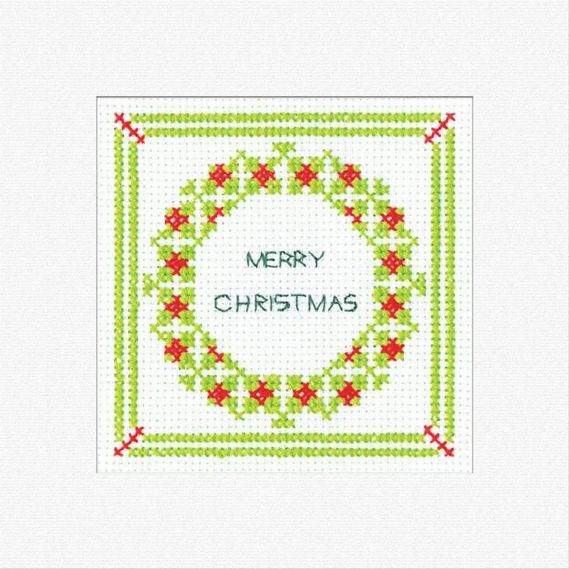 heritage crafts cross stitch kit holly wreath greetings card