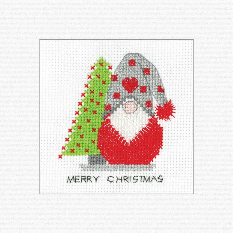 heritage crafts gonk christmas tree card cross stitch kit