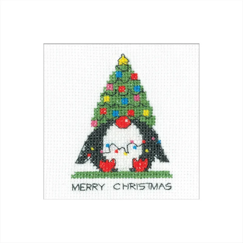 heritage crafts penguin tree cross stitch greetings card kit