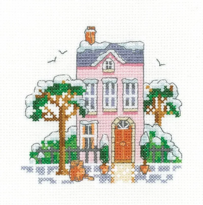 heritage crafts winter town cross stitch kit