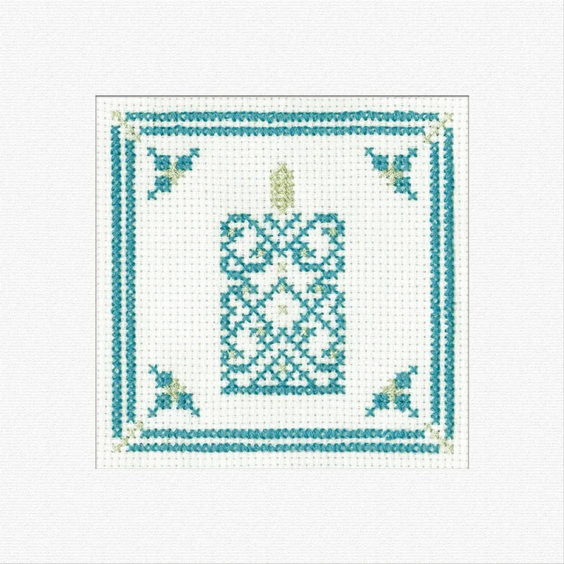 heritage cross stitch teal candle card kit for christmas