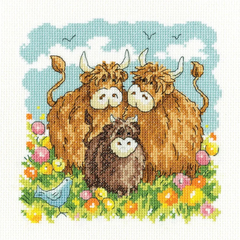 highland cow cross stitch kit heritage crafts