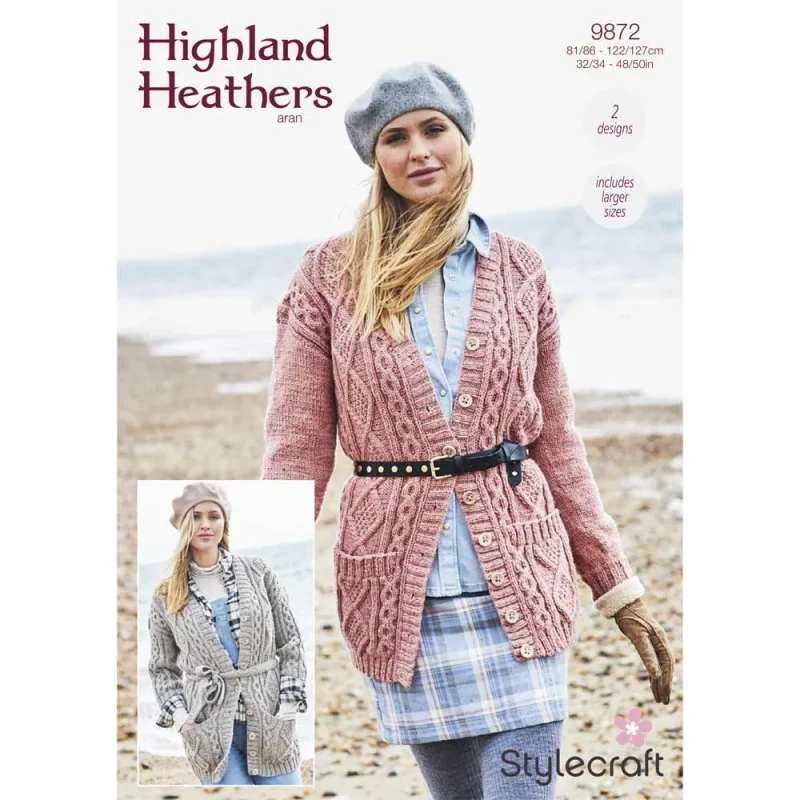 highland heathers aran cardigans digital pattern 9872