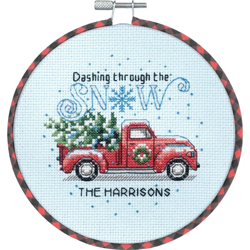 holiday family truck cross stitch kit for home decor