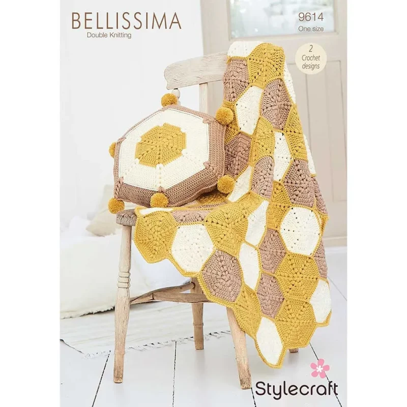 honeycomb blanket cushion set stylecraft bellissima dk digital pattern