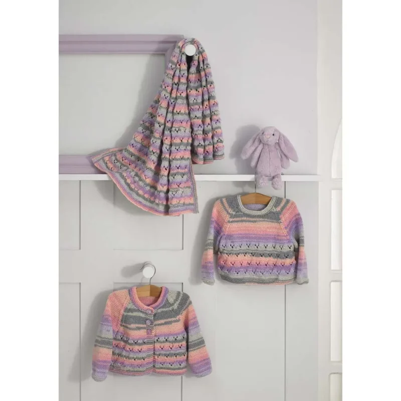 james c brett baby twinkle print dk cardigan blanket set