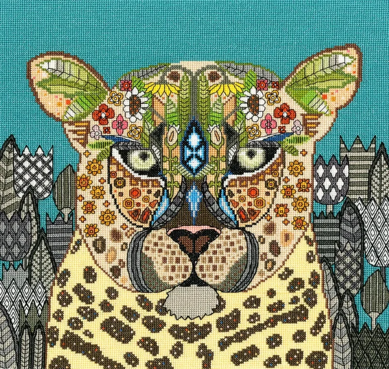 jewel embellished leopard cross stitch kit