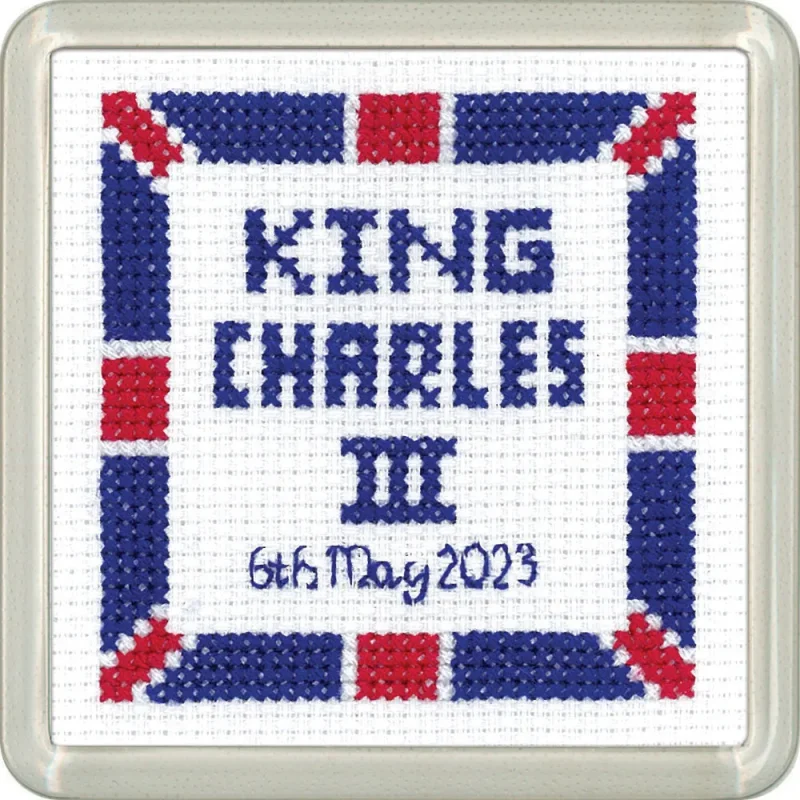 king charles coronation cross stitch kit heritage crafts coaster