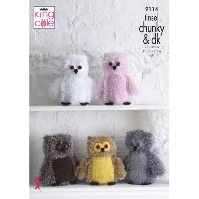 king cole tinsel chunky digital knitting pattern 9114 owls