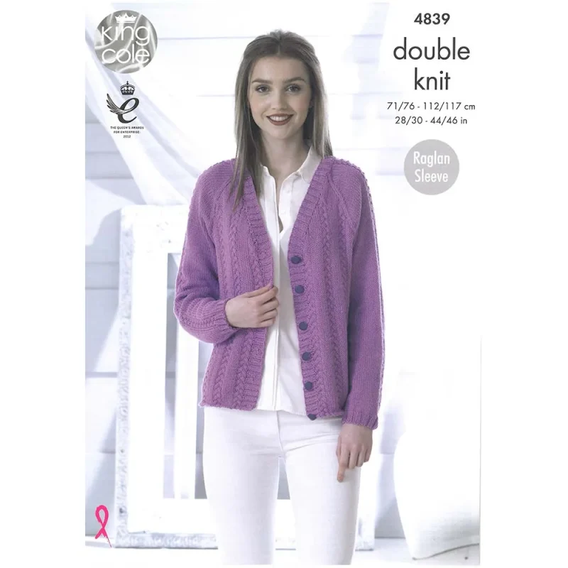 ladies soft cotton cardigan sweater pattern king cole 4839