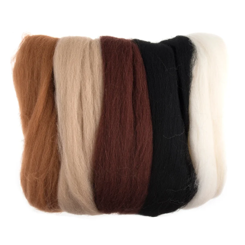 natural brown wool roving 50g assorted shades scaled