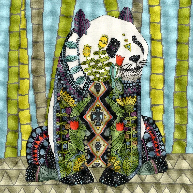 panda cross stitch kit with jeweled embellishments