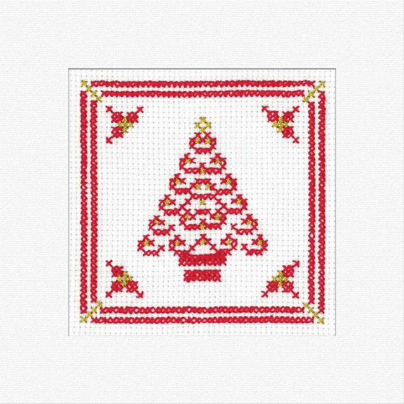 red filigree christmas tree cross stitch kit heritage crafts greetings card