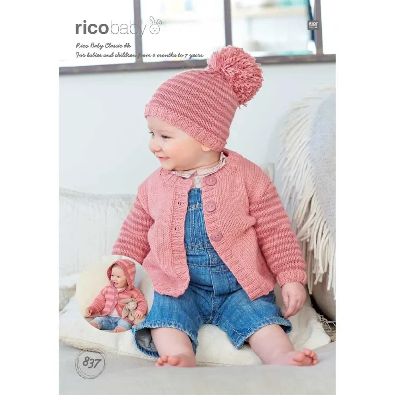 rico baby classic dk cardigan hat knitting pattern