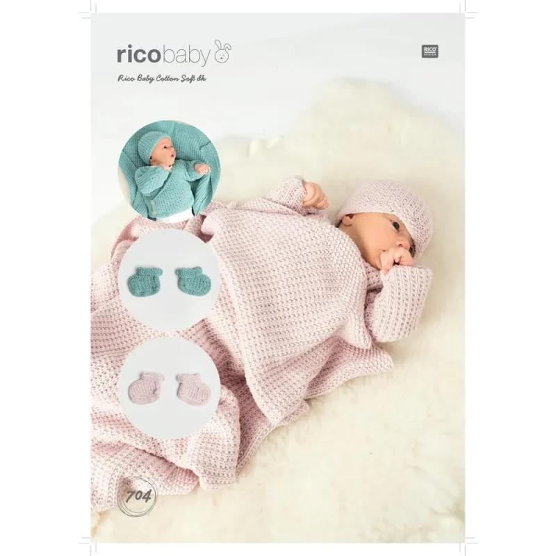 rico baby cotton soft dk cardigan hat bootees blanket digital pattern